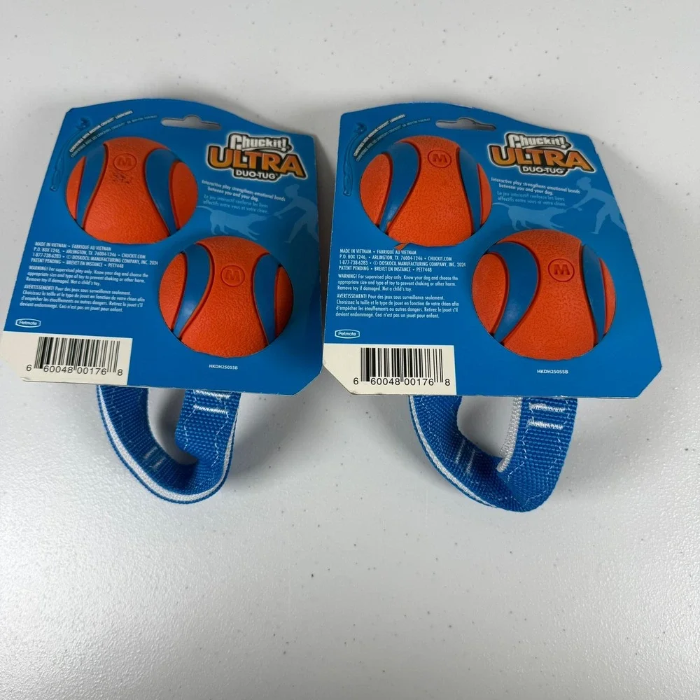 Chuckit Medium Ultra Duo-Tug Dog Toy Orange Blue 2-Pack Fetch Tug Toy Balls NEW